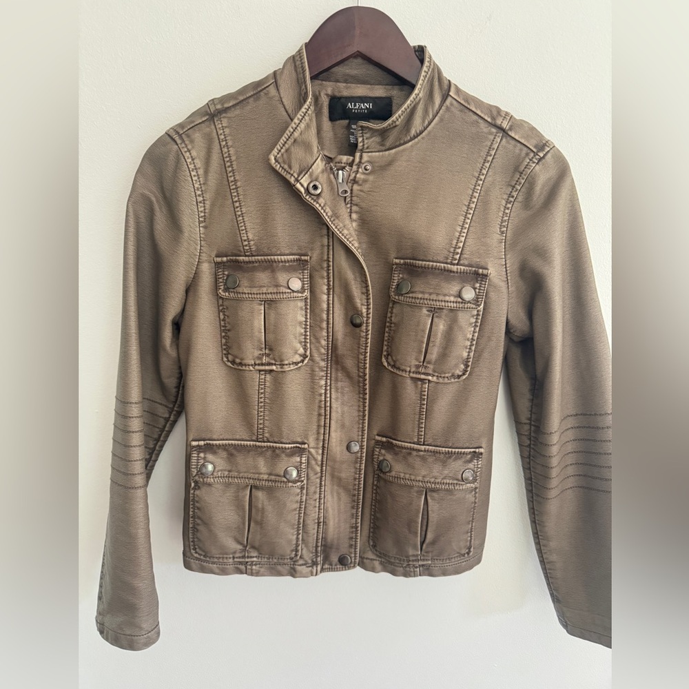 Alfani Petite Brown Faux Non Leather  Jacket coat Size 6 Petite